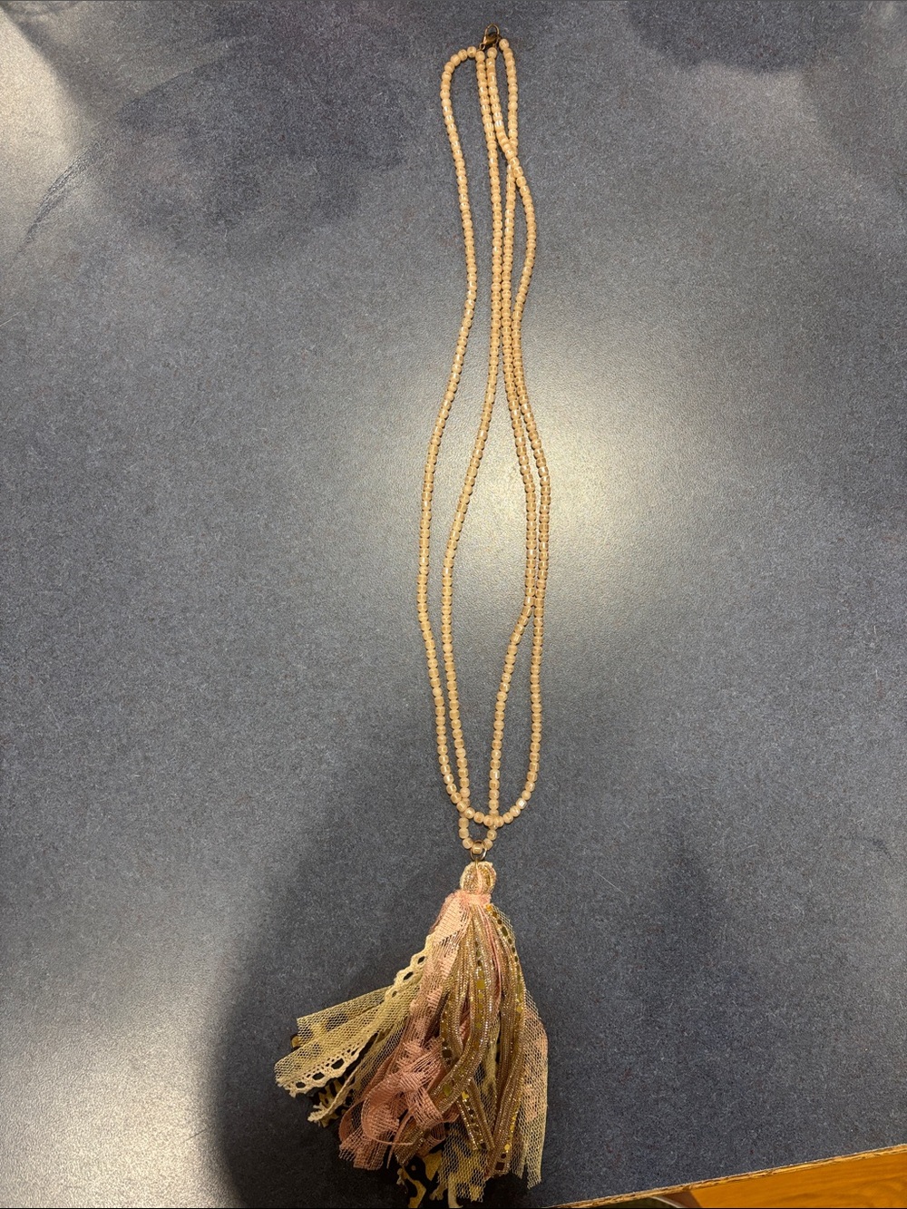Boho Cream Tassel Layered Bead Necklace - Unbranded